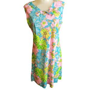 sz 10 Vintage Dress 1960's 1OF1 Handmade Floral Sleeveless Bow Summer Church Mom